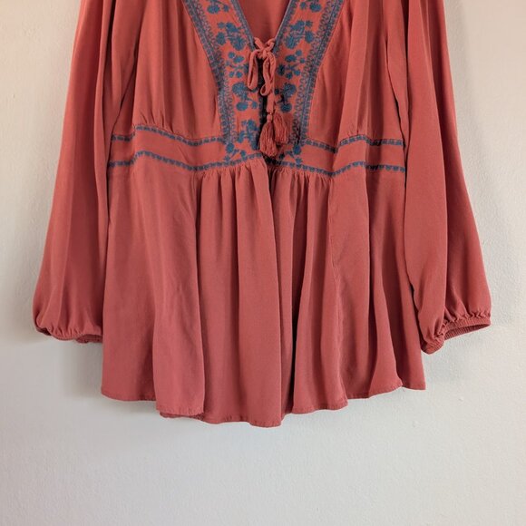 Torrid Size 2 (18/20) Rust Blue Embroidery Lace-Up Babydoll Challis Boho $59.50 - Picture 6 of 10